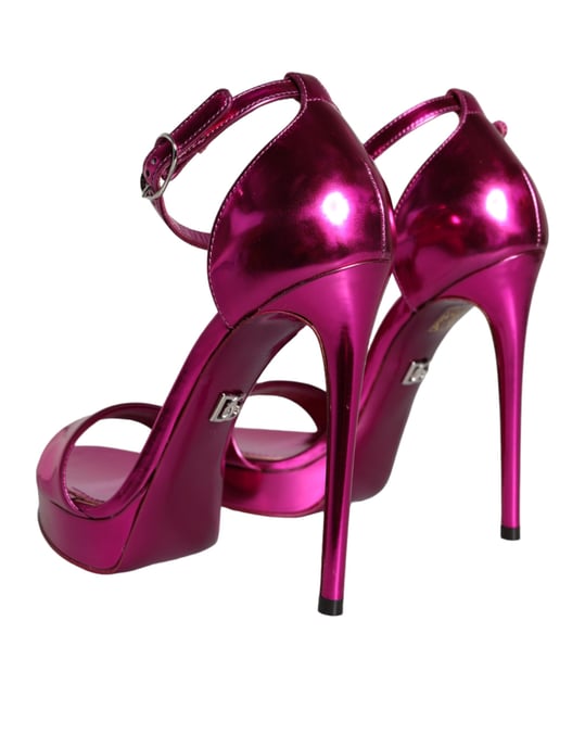 Metallic Leather Sandals Anklestrap Platform Heels - Image 4