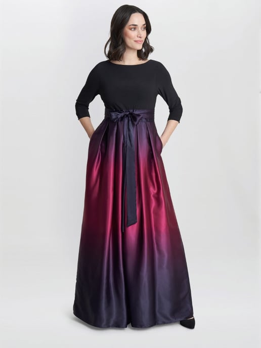 Ingrid V Neck Back Ombre Satin Maxi Dress - Image 1