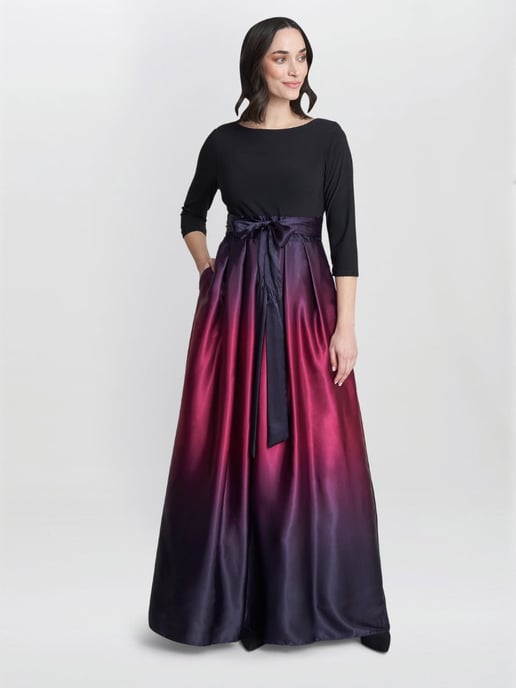 Ingrid V Neck Back Ombre Satin Maxi Dress - Image 4