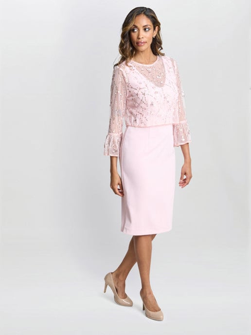 Pippa Beaded Jacket With Fluted 3/4 Sleeve And Crepe Shift Dress - Image 3