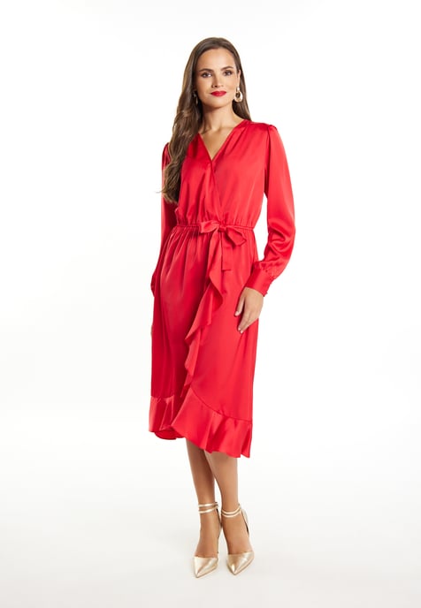 Faina Midi-jurk met lange mouwen Dames rood - Image 2