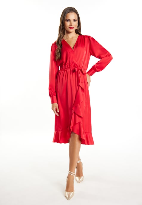 Faina Midi-jurk met lange mouwen Dames rood - Image 4