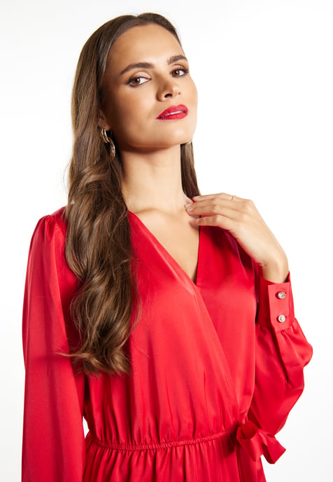 Faina Midi-jurk met lange mouwen Dames rood - Image 5