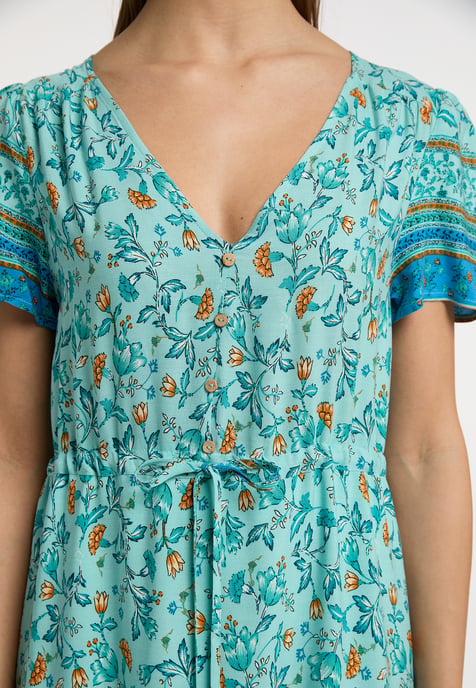 usha Maxi-jurk met bloemenprint Dames Turkoois Veelkleurig - Image 4