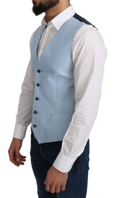 Lichtblauw Linnen Vest Klassieke Stijl - Image 2