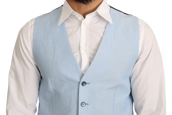 Lichtblauw Linnen Vest Klassieke Stijl - Image 4