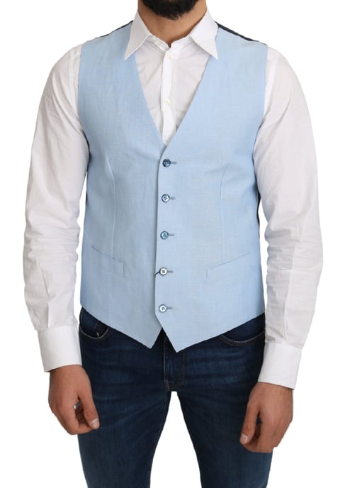 Lichtblauw Linnen Vest Klassieke Stijl - Image 5