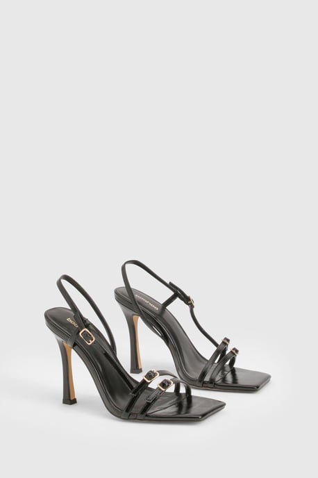 Strappy Buckle Square Toe Heels - Image 1
