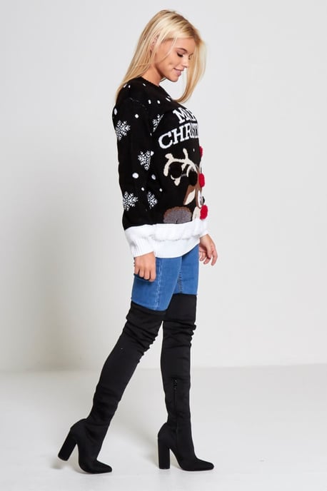 Merry Christmas Reindeer Pom Pom Jumper - Image 2