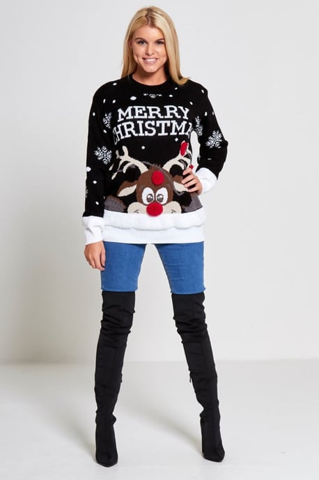 Merry Christmas Reindeer Pom Pom Jumper - Image 3