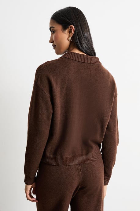 Knitted Button Up Collar Detail Jumper - Image 3