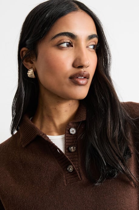 Knitted Button Up Collar Detail Jumper - Image 4