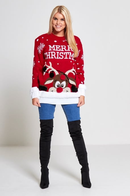 Merry Christmas Reindeer Pom Pom Jumper - Image 3