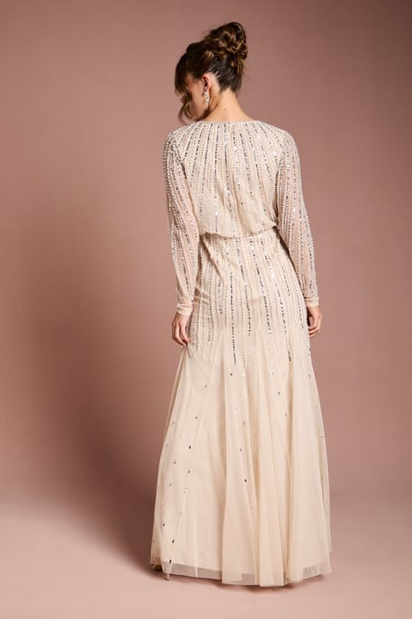 Linear Sequin Embellished Long Sleeve Maxi Dress - Image 3