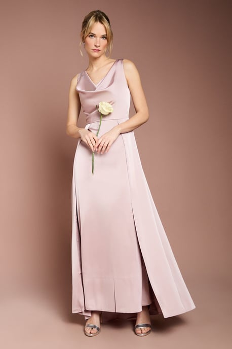 Coast Honoured Petite Sleeveless Cowl Neck Satin Maxi Bridesmaid Dress - Image 1