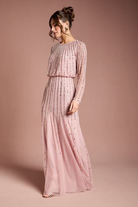 Linear Sequin Embellished Long Sleeve Maxi Dress - Image 1