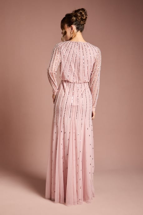 Linear Sequin Embellished Long Sleeve Maxi Dress - Image 3