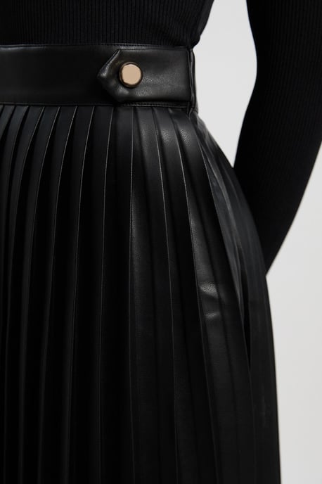 Viscose Rib Pu Mix Tab Detail Pleated Knit Midi Dress - Image 3