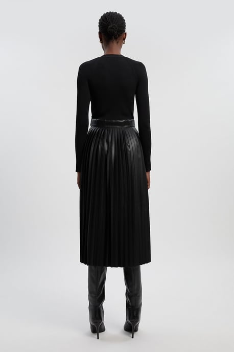 Viscose Rib Pu Mix Tab Detail Pleated Knit Midi Dress - Image 4