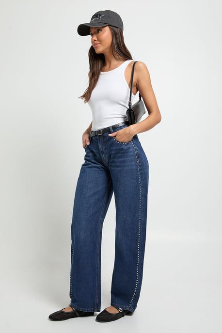 Studded Mid Waist Barrel Jean - Image 1