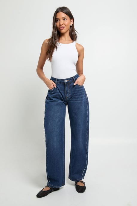 Studded Mid Waist Barrel Jean - Image 3