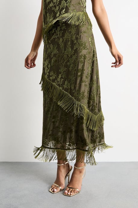 Devore Fringe Detail Midi Skirt - Image 2