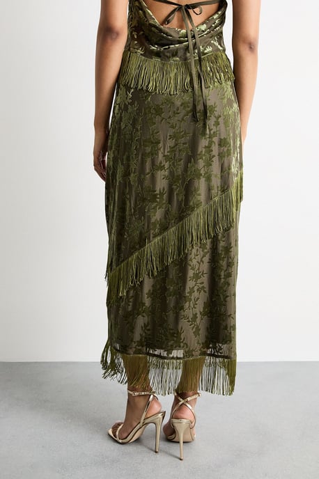 Devore Fringe Detail Midi Skirt - Image 3