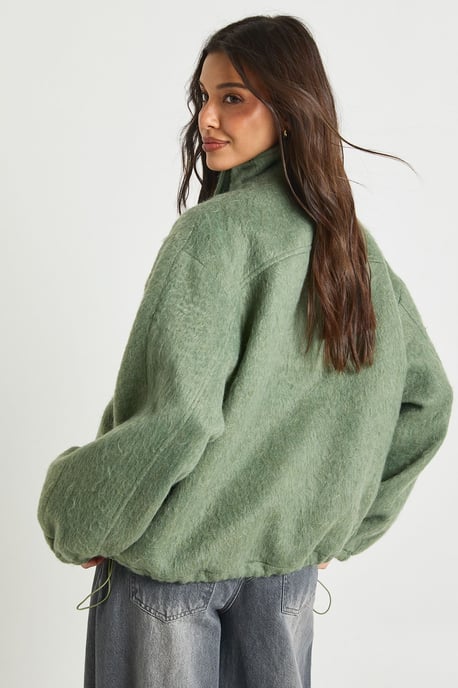 Textured Wool Look Bomber Jacket - Image 2