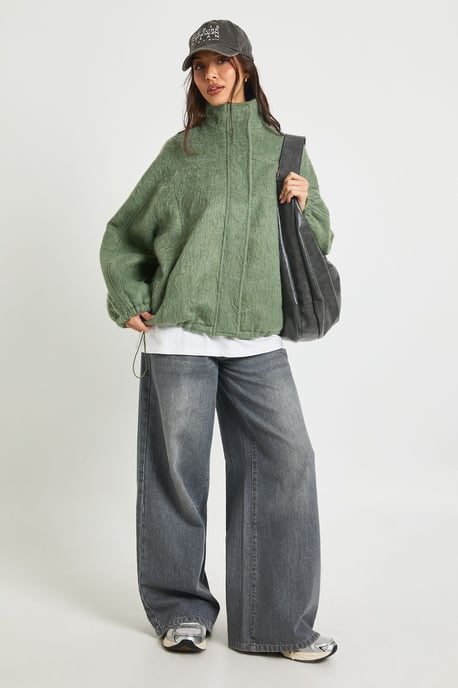 Textured Wool Look Bomber Jacket - Image 3