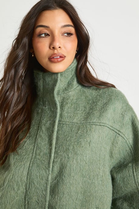 Textured Wool Look Bomber Jacket - Image 4