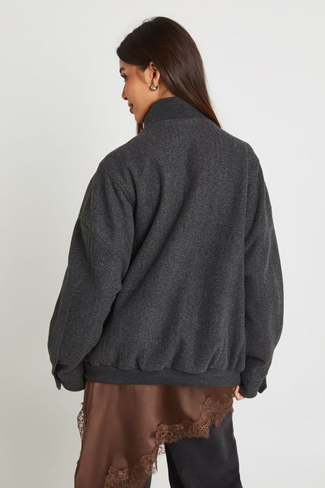 Funnel Neck Wool Look Bomber Jacket - Image 2