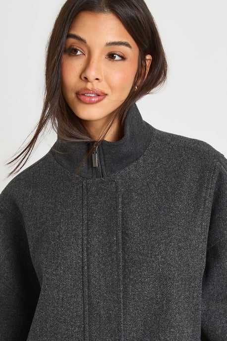 Funnel Neck Wool Look Bomber Jacket - Image 4
