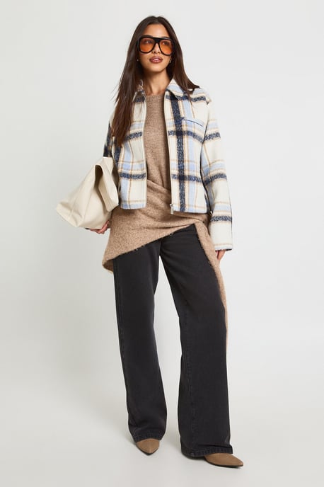 Check Zip Wool Look Jacket - Image 3