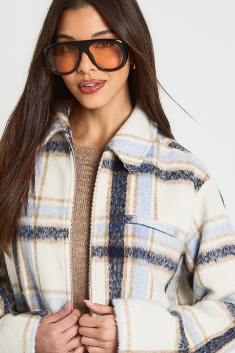 Check Zip Wool Look Jacket - Image 4