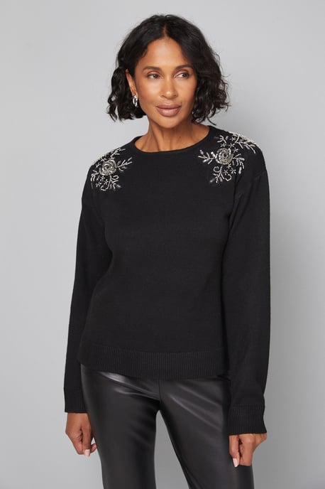 Embellished V Neck Jumper - Image 1