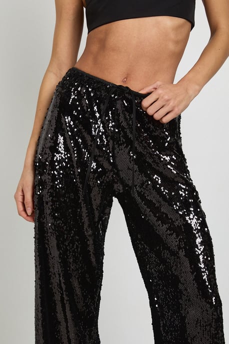 Tall Low Rise Drawcord Waistband Sequin Trouser - Image 4