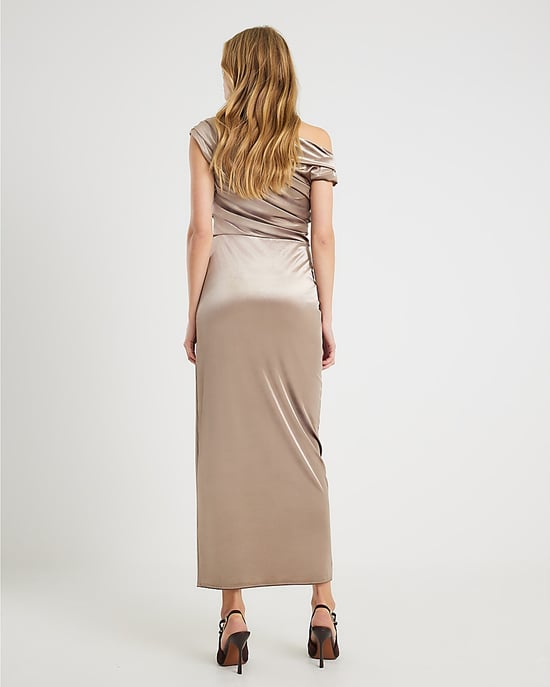 River Island Womens Midi Dress Brown Velvet Sleeveless Drape - Image 3