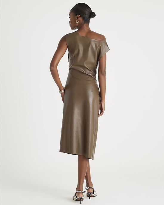 River Island Womens Midi Dress Brown Drape Shoulder Faux Leather - Image 3