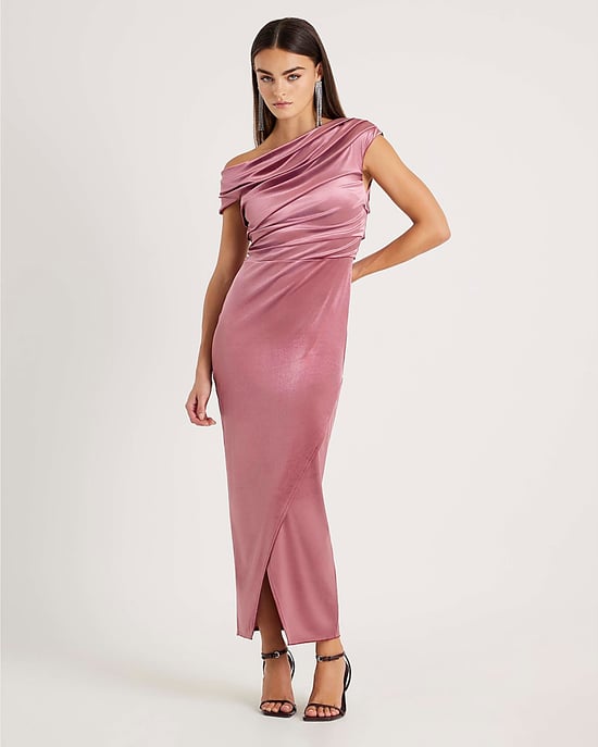 River Island Womens Midi Dress Pink Velvet Drape - Image 1