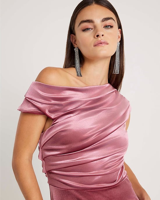 River Island Womens Midi Dress Pink Velvet Drape - Image 4