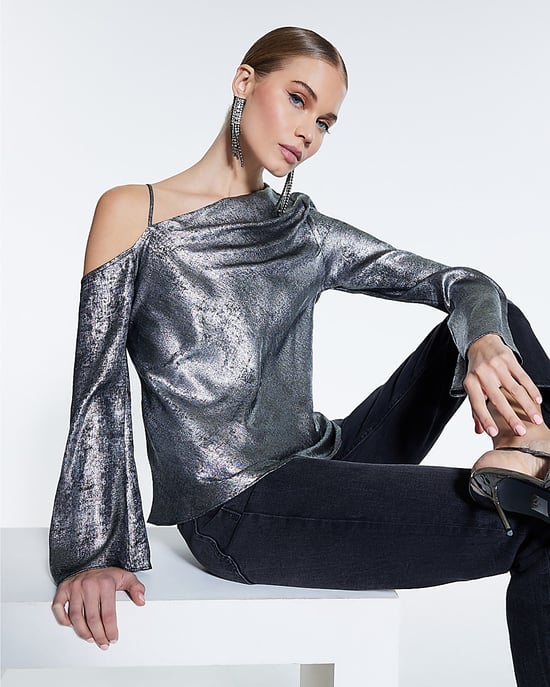 River Island Womens Top Silver Metallic One Shoulder - Image 2
