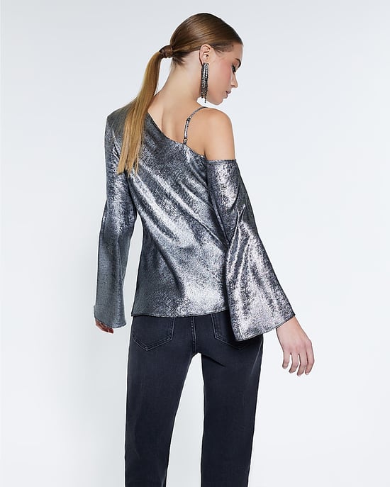 River Island Womens Top Silver Metallic One Shoulder - Image 3