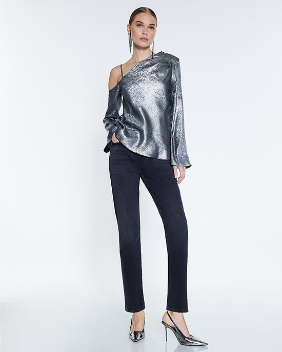 River Island Womens Top Silver Metallic One Shoulder - Image 4