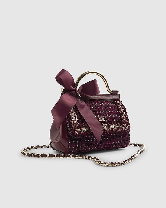 River Island Womens Tote Bag Red Boucle Bow Metal Handle - Image 1
