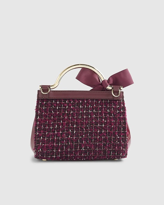 River Island Womens Tote Bag Red Boucle Bow Metal Handle - Image 2