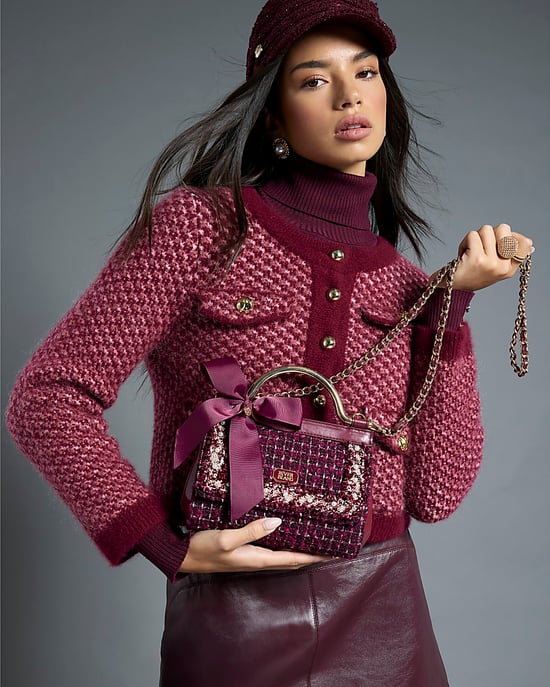 River Island Womens Tote Bag Red Boucle Bow Metal Handle - Image 4