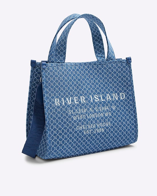 River Island Womens Tote Bag Blue Denim Monogram - Image 1