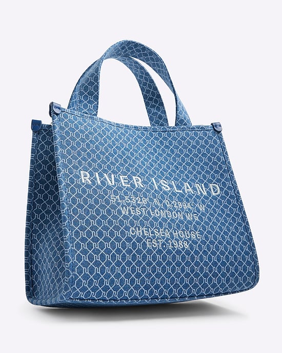 River Island Womens Tote Bag Blue Denim Monogram - Image 3