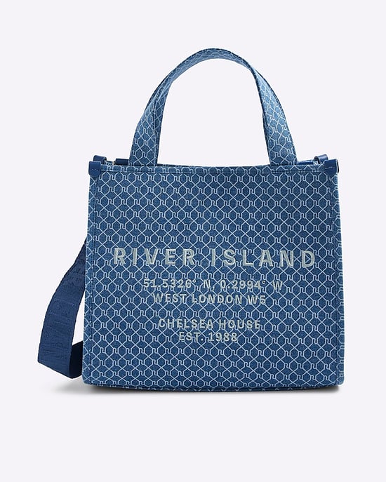 River Island Womens Tote Bag Blue Denim Monogram - Image 4