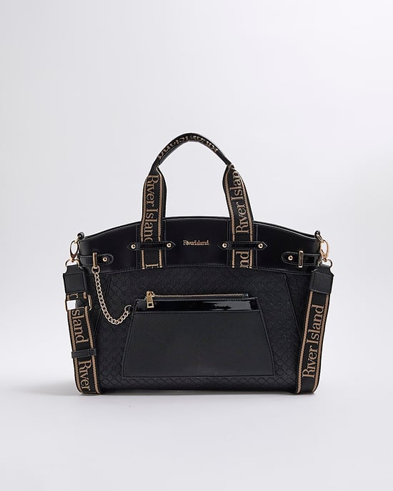 River Island Womens Tote Bag Black Panelled Webbing Handle - Image 1